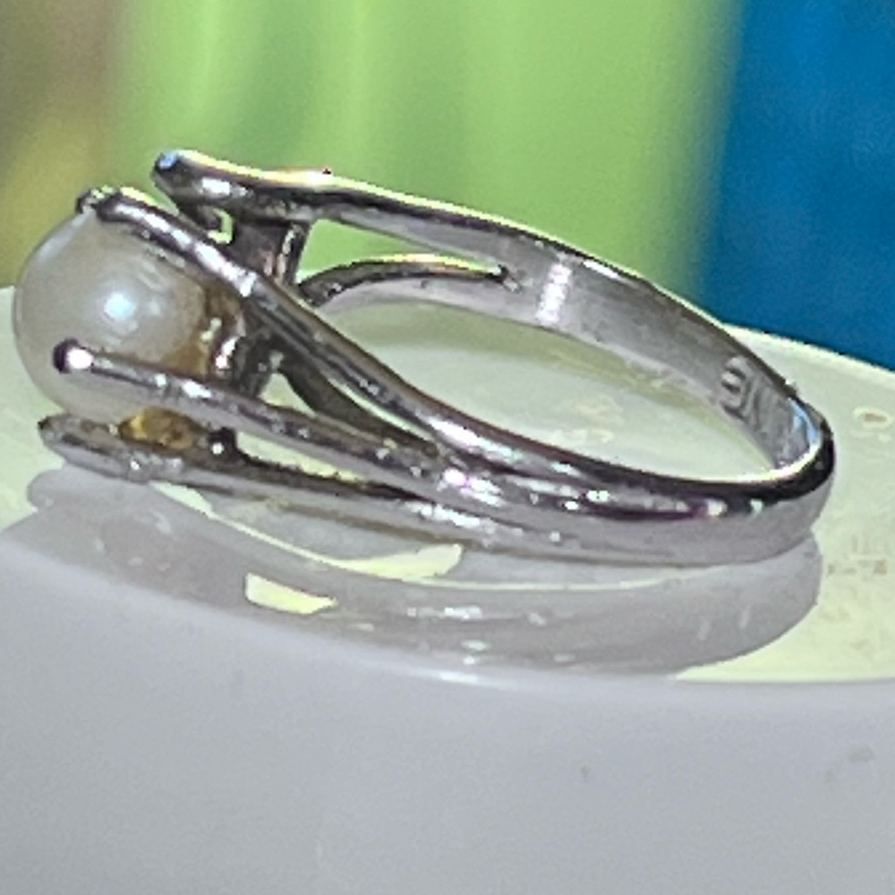 Vintage Uncas Genuine Pearl Sterling Silver CZ Ring 5 - Picture 5 of 9